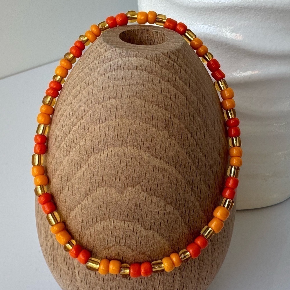 Stretch Beaded Anklet Orange Yellow and Gold - Picture 12 of 12